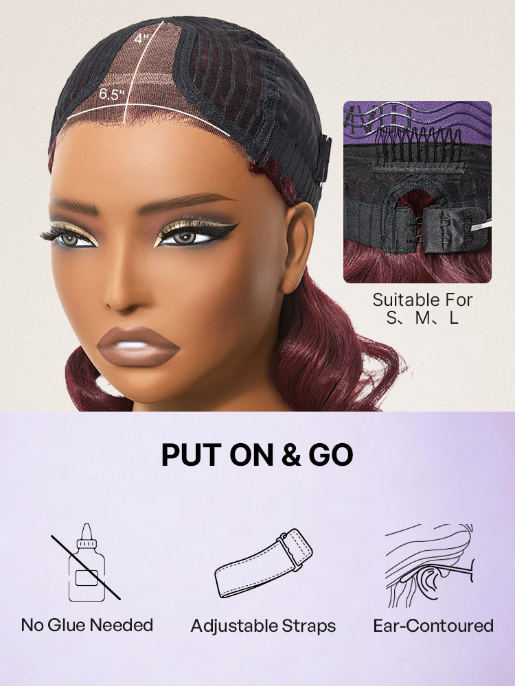 Dark Plum 99J Color Wig Loose Wave Minimalist HD Lace Glueless Mid Part Short Wig with ADC Cap Pre-cut Lace
