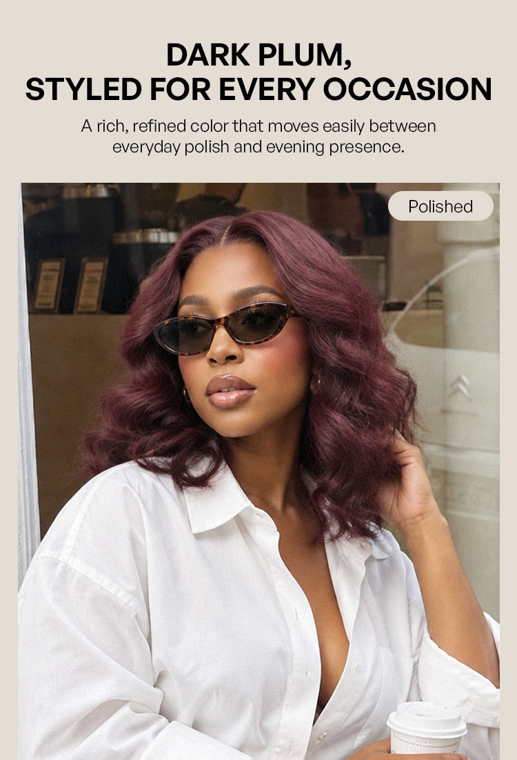 Dark Plum 99J Color Wig Loose Wave Minimalist HD Lace Glueless Mid Part Short Wig Pre-cut Lace-22