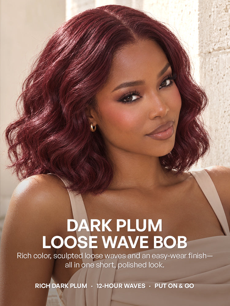 Dark Plum 99J Color Wig Loose Wave Minimalist HD Lace Glueless Mid Part Short Wig Pre-cut Lace-21