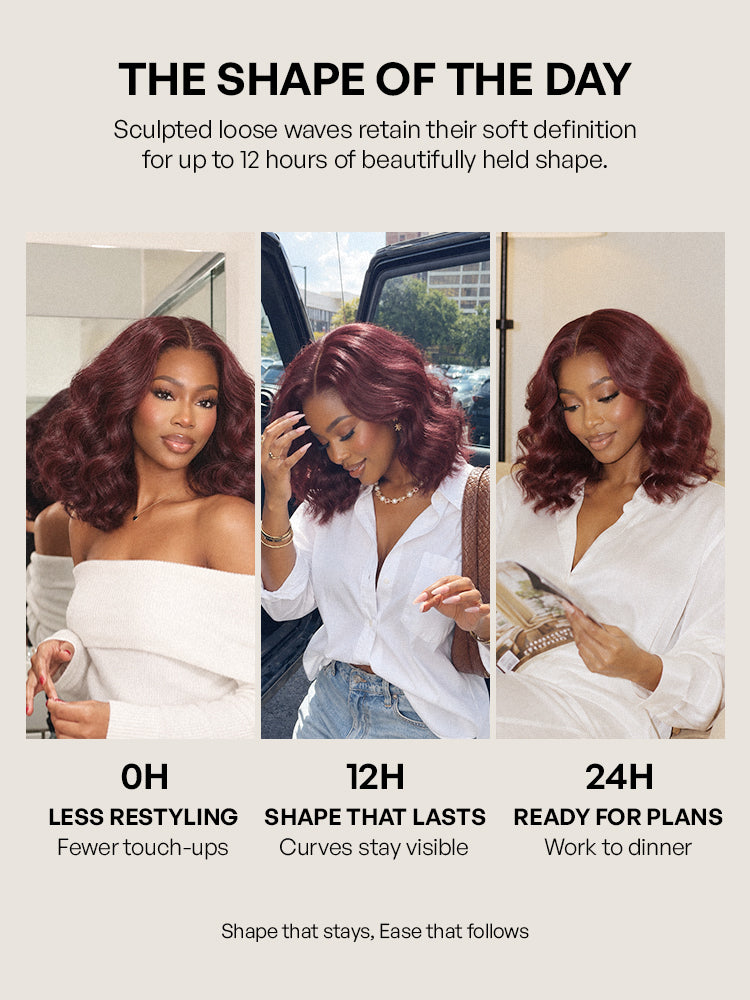 Dark Plum 99J Color Wig Loose Wave Minimalist HD Lace Glueless Mid Part Short Wig Pre-cut Lace-25