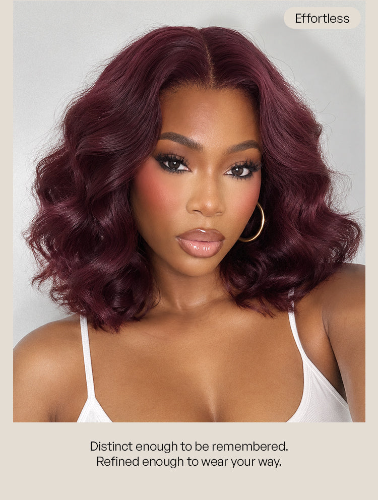 Dark Plum 99J Color Wig Loose Wave Minimalist HD Lace Glueless Mid Part Short Wig Pre-cut Lace-24