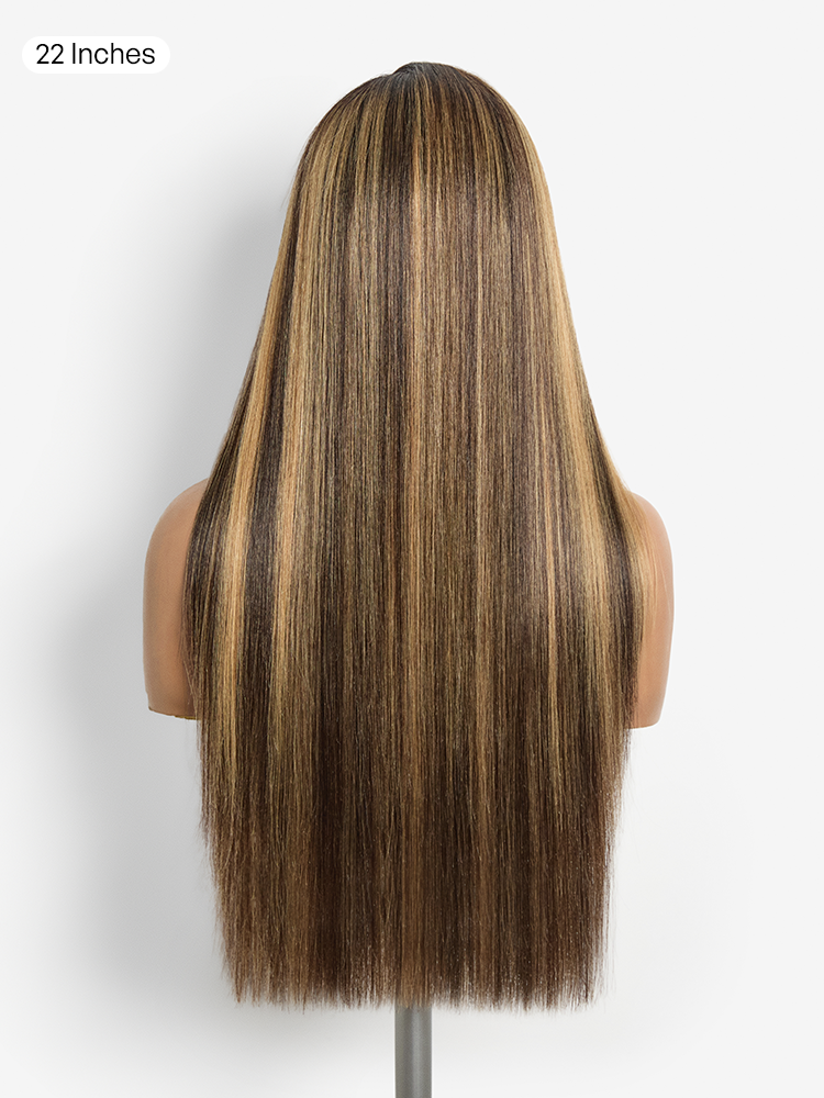 Melted Hair All-Day Comfort Wig 180% Density Blonde Highlight Butterfly Cut Layered Light Yaki Straight Glueless 7x6 Closure HD Lace Wig Pre-Cut Lace