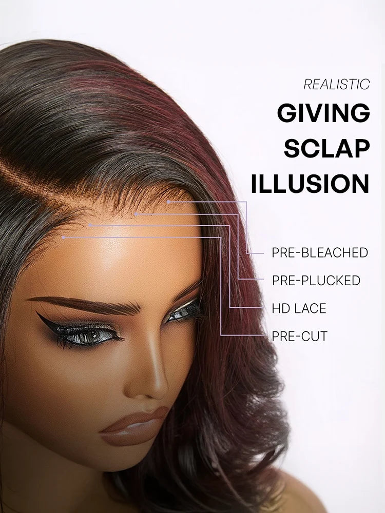 Melted Hair All-Day Comfort Wig 180% Density Rich Dark Plum Loose Body Wave PartingMax Glueless 7x6 Closure HD Lace Wig Pre-Cut Lace