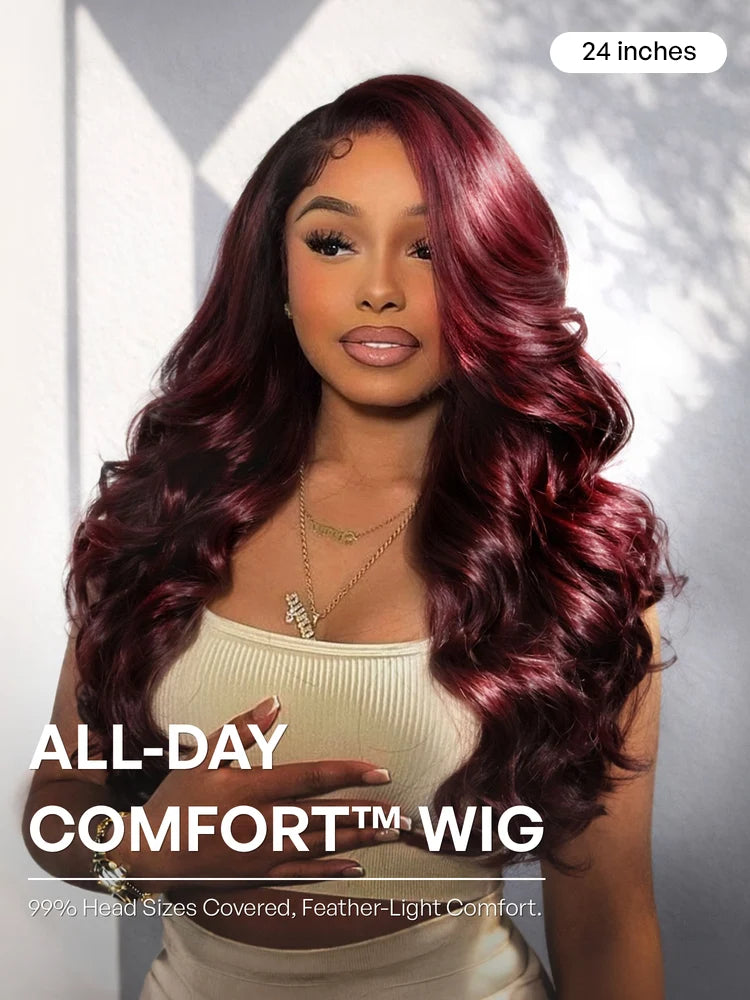 Melted Hair All-Day Comfort Wig 180% Density Rich Dark Plum Loose Body Wave PartingMax Glueless 7x6 Closure HD Lace Wig Pre-Cut Lace