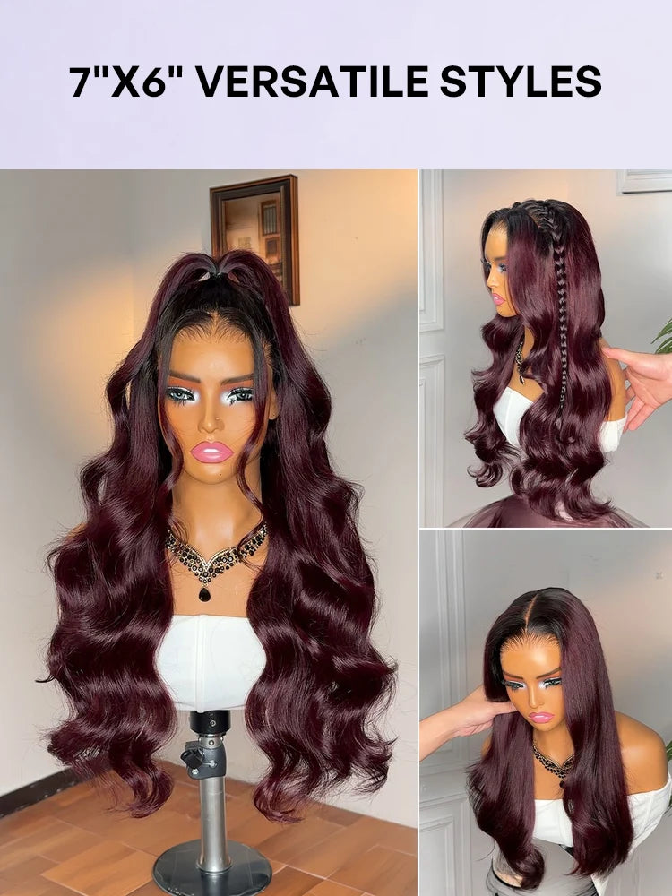 Melted Hair All-Day Comfort Wig 180% Density Rich Dark Plum Loose Body Wave PartingMax Glueless 7x6 Closure HD Lace Wig Pre-Cut Lace