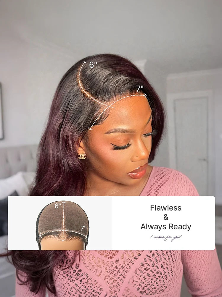 Melted Hair All-Day Comfort Wig 180% Density Rich Dark Plum Loose Body Wave PartingMax Glueless 7x6 Closure HD Lace Wig Pre-Cut Lace