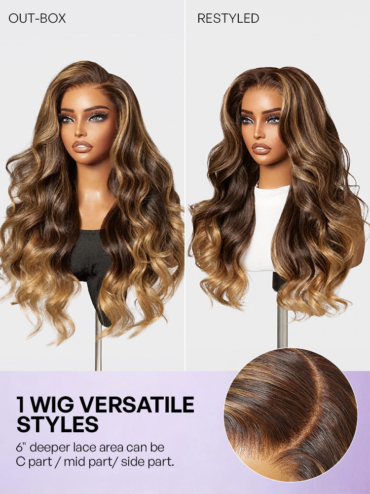 Melted Hair All-Day Comfort™ Wig 180% Density Sun-Kissed Blonde Ombre Highlight Loose Body Wave Glueless 7x6 Closure HD Lace Wig Pre-Cut Lace