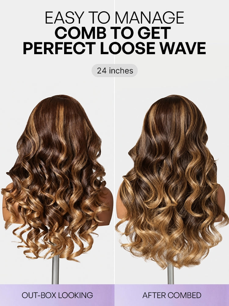 Melted Hair All-Day Comfort™ Wig 180% Density Sun-Kissed Blonde Ombre Highlight Loose Body Wave Glueless 7x6 Closure HD Lace Wig Pre-Cut Lace