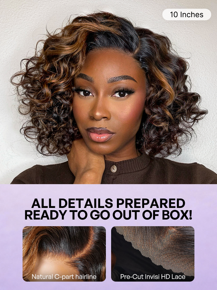Effortless Elegance Copper Highlight Bouncy Curl Wig Minimalist HD Lace Glueless Wig Pre-Cut Lace