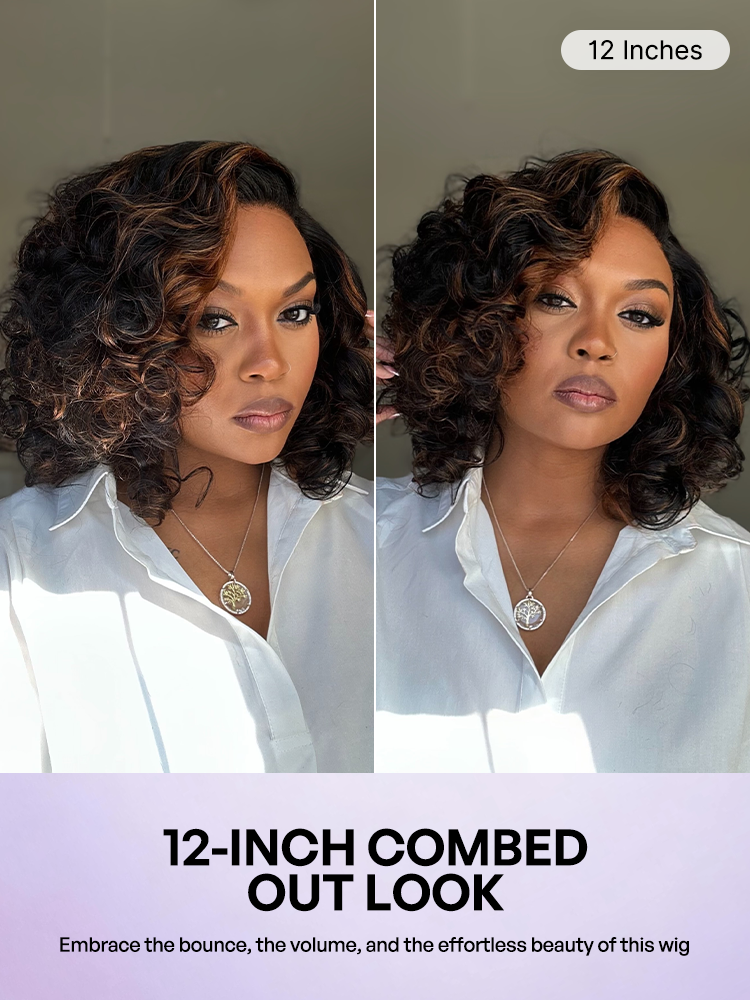 Effortless Elegance Copper Highlight Bouncy Curl Wig Minimalist HD Lace Glueless Wig Pre-Cut Lace