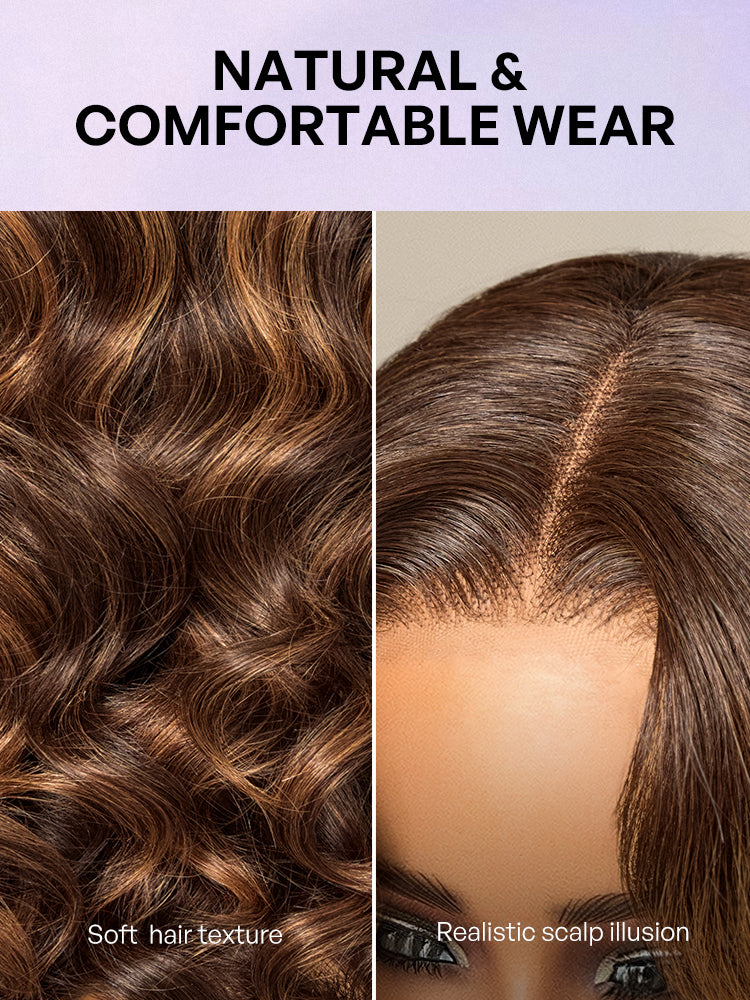 Melted Hair 180% Density Elegant Chocolate Brown Loose Wave Minimalist HD Lace Glueless Wig Pre-Cut Lace - US Only
