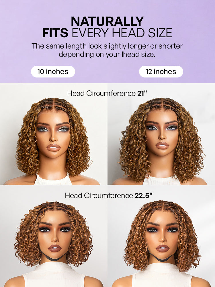 Readitress™ Ombre Brown Highlight Boho Braids Deep Curly Glueless 5x5 Closure Lace with Braided Top Human Hair Wig Pre-Cut Lace