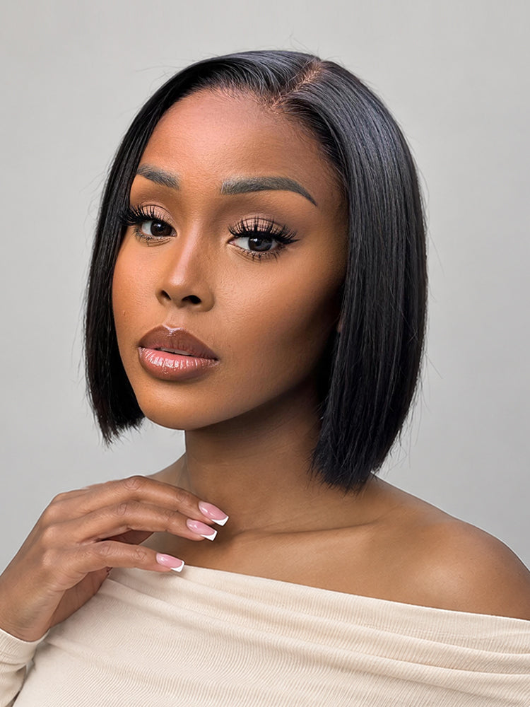 PreMax Wigs | Super Natural Hairline Silky Blunt Cut Bob Glueless 13x4 Frontal Lace Human Hair Short Wig Pre-Cut Lace