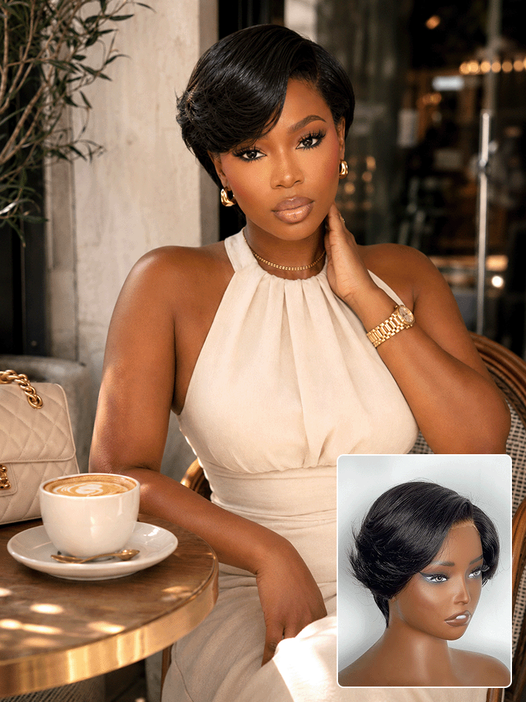 Elegant Natural Black Layered Short Pixie Cut Minimalist HD Lace Wig Pre-cut Lace