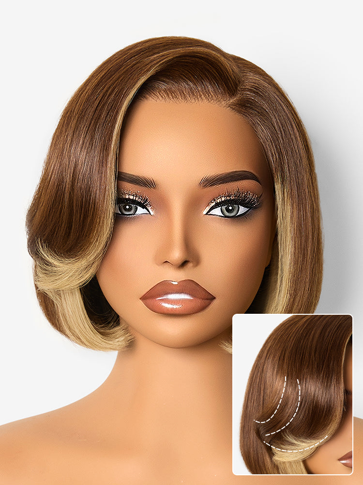 All-Day Comfort Honey Blonde Face-Framing Highlights Blow Out Layered Cut Glueless 5x5 Closure Lace Bob Wig Pre-cut Lace