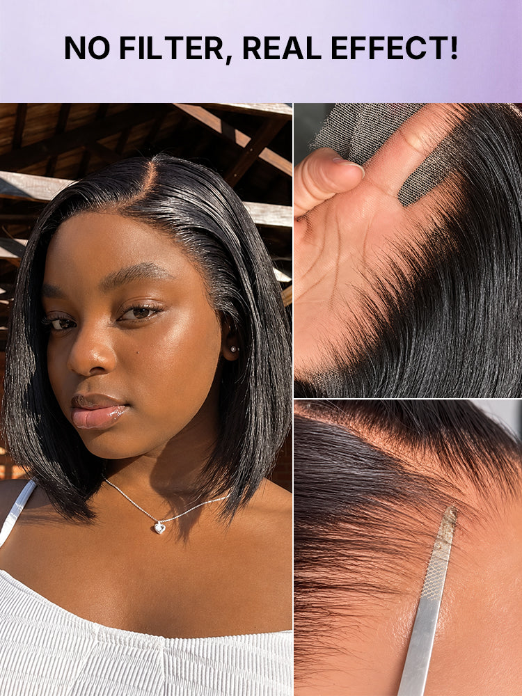 PreMax Wigs - Natural Black / Blonde Highlight C Part Glueless Lace Front Bob Wig Pre-cut Lace