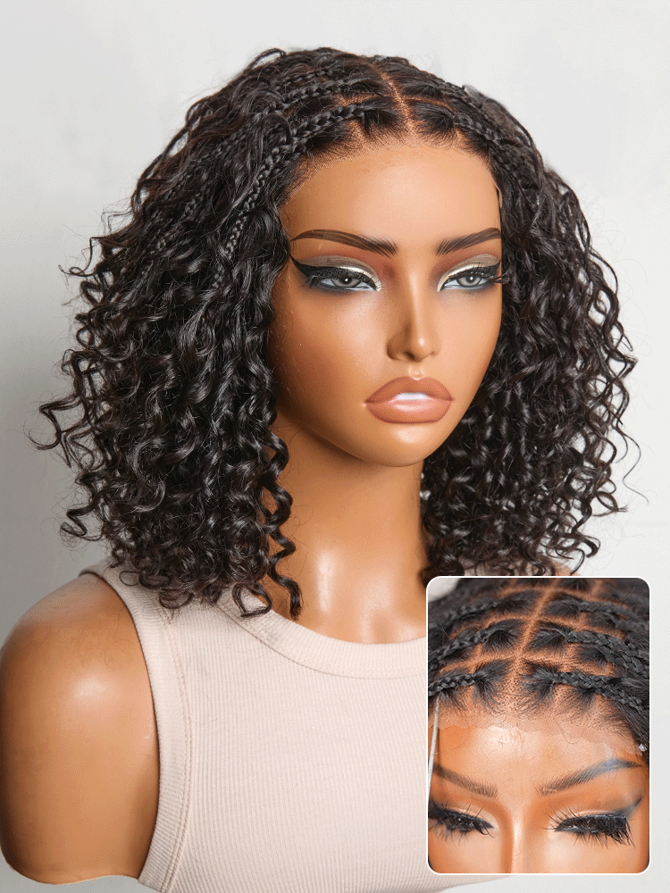 Readitress™ Boho Braids Deep Curly Glueless 5x5 Closure Lace with Braided Top Human Hair Wig Pre-Cut Lace