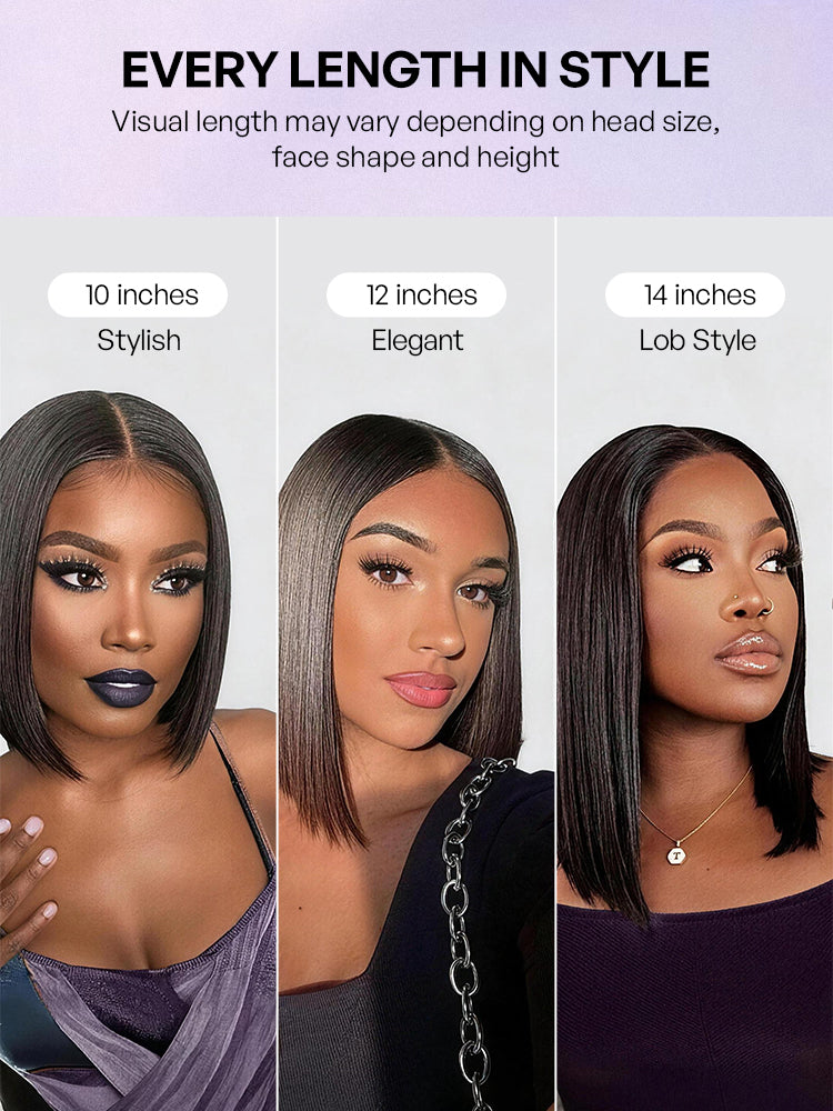 Melted Hair All-Day Comfort™ Wig Blunt Cut Bob Glueless Minimalist HD Lace Short Human Hair Wig Pre-Cut Lace