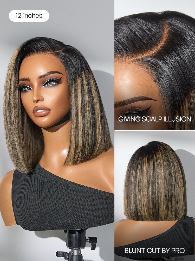 Melted Hair All-Day Comfort™ Wig Blunt Cut Bob Glueless Minimalist HD Lace Short Human Hair Wig Pre-Cut Lace