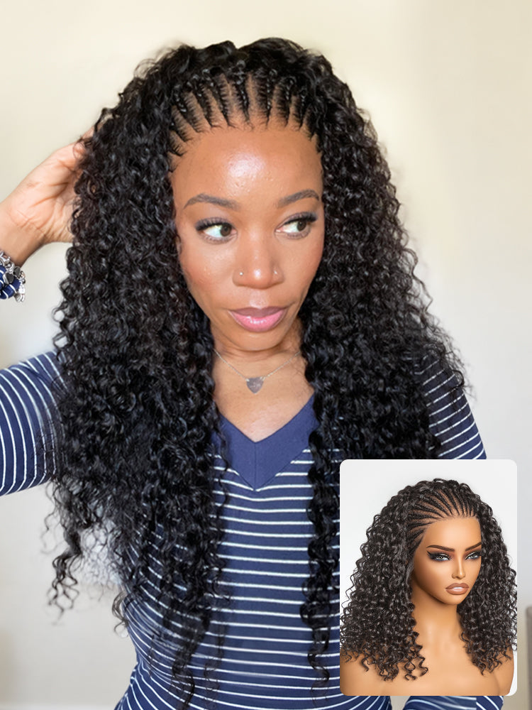 Readitress™ Knotless Fulani Braids Deep Wave Glueless Ear-to-ear 13x4 Frontal HD Lace Wig Human Hair