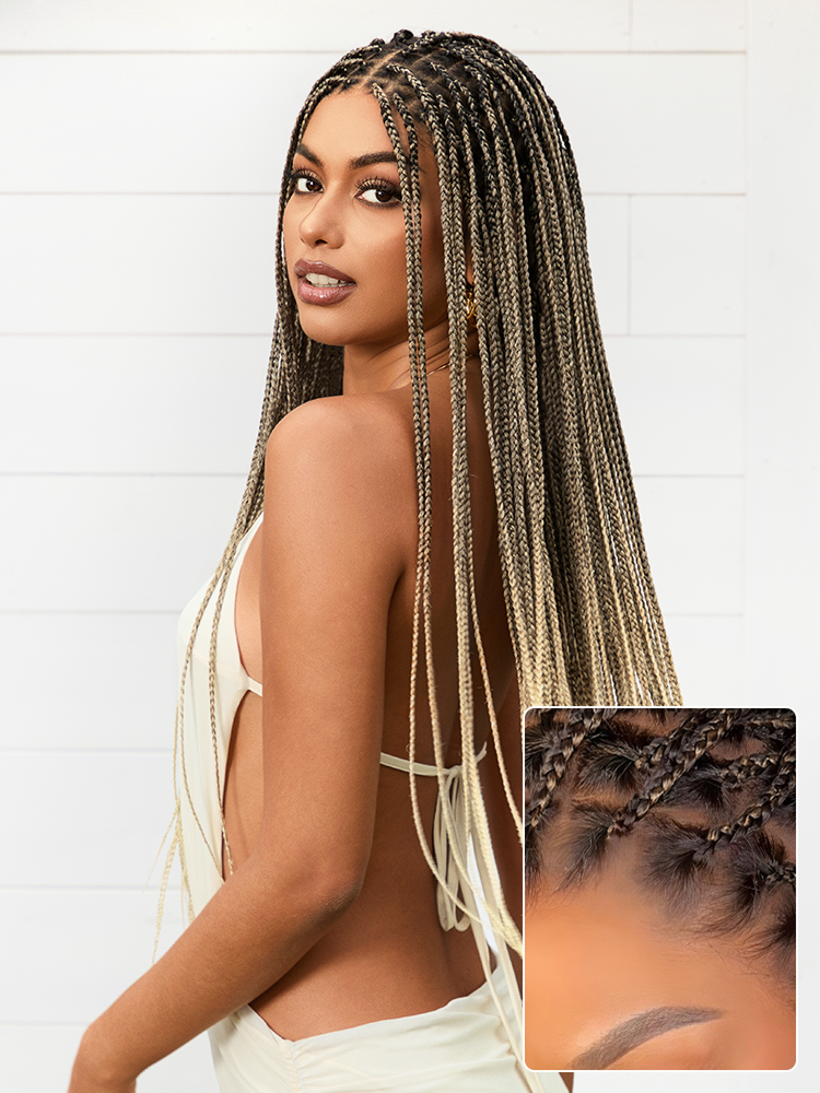 OwnScalp™ 613 Blonde / Natural Black Lightweight Salon-Like Braids with a Real Scalp Look Full HD Lace Knotless Box Braided Wig - US Only