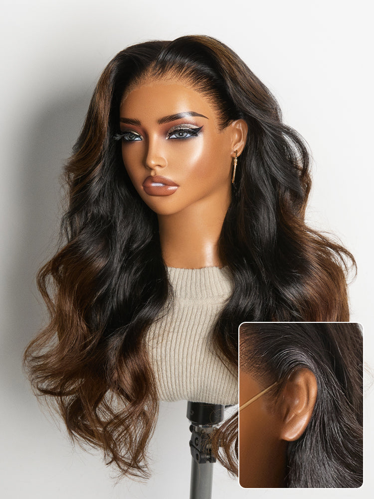 NatureMAX™ 200% Density Ombre Brown / Natural Black Loose Wave Glueless 13x6 / 13x4 HD Lace Front Wig Human Hair Pre-Cut Lace Flexi-Fit Drawstring Cap