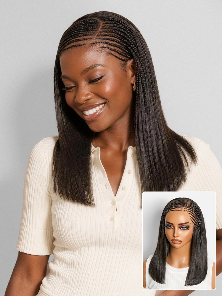 Side-Parted Fulani Braids Straight 13x4 Frontal Lace Bob Wig Pre-cut Lace