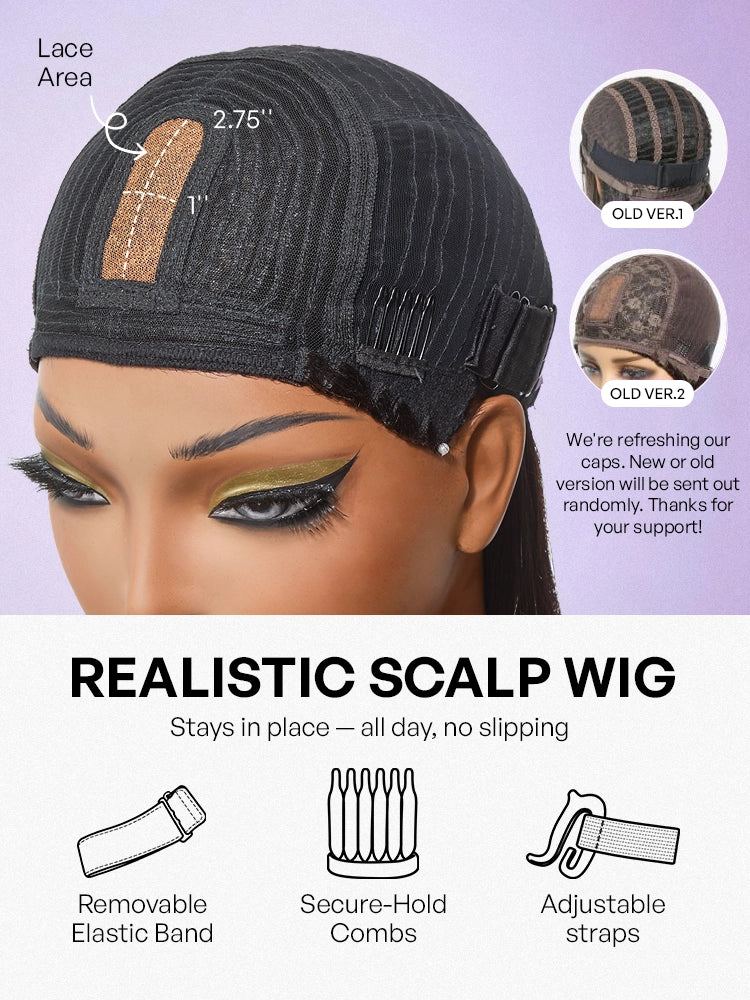 Put On and Go Bob Wig Ash Blonde Highlight / Brown Highlight / Natural Black Layered Cut Yaki Straight Minimalist Lace
