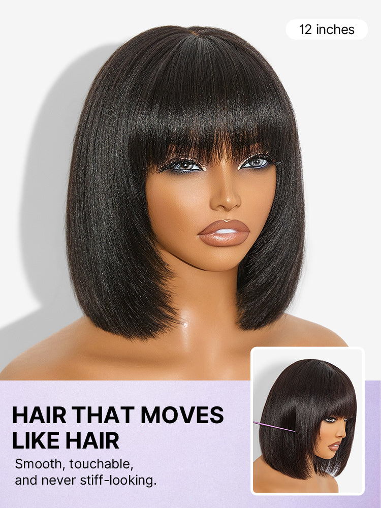 Put On and Go Bob Wig Ash Blonde Highlight / Brown Highlight / Natural Black Layered Cut Yaki Straight Minimalist Lace