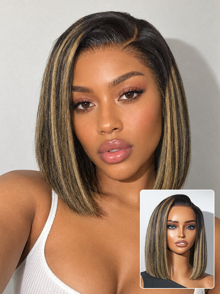 Melted Hair All-Day Comfort™ Wig Blonde Highlight Blunt Cut Bob Glueless Minimalist HD Lace Short Bob Wig Pre-Cut Lace