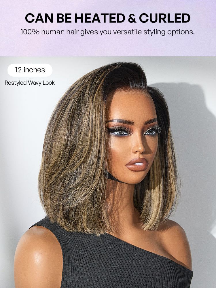 Melted Hair All-Day Comfort™ Wig Blonde Highlight Blunt Cut Bob Glueless Minimalist HD Lace Short Bob Wig Pre-Cut Lace