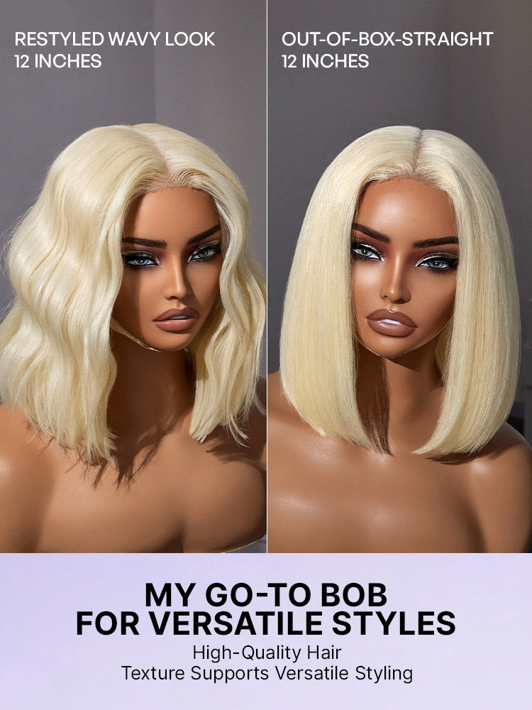 Easily Redyed 613 Blonde Blunt Cut Bob Wig Glueless Deep Middle Part 2x6 HD Lace Wig Pre-Cut Lace