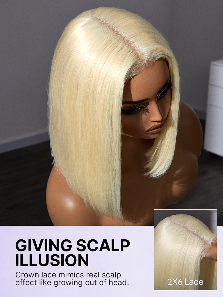 Easily Redyed 613 Blonde Blunt Cut Bob Wig Glueless Deep Middle Part 2x6 HD Lace Wig Pre-Cut Lace