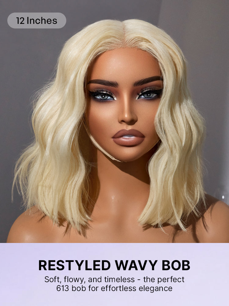 Easily Redyed 613 Blonde Blunt Cut Bob Wig Glueless Deep Middle Part 2x6 HD Lace Wig Pre-Cut Lace
