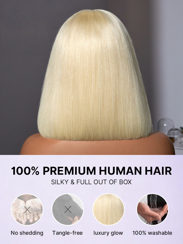 Easily Redyed 613 Blonde Blunt Cut Bob Wig Glueless Deep Middle Part 2x6 HD Lace Wig Pre-Cut Lace