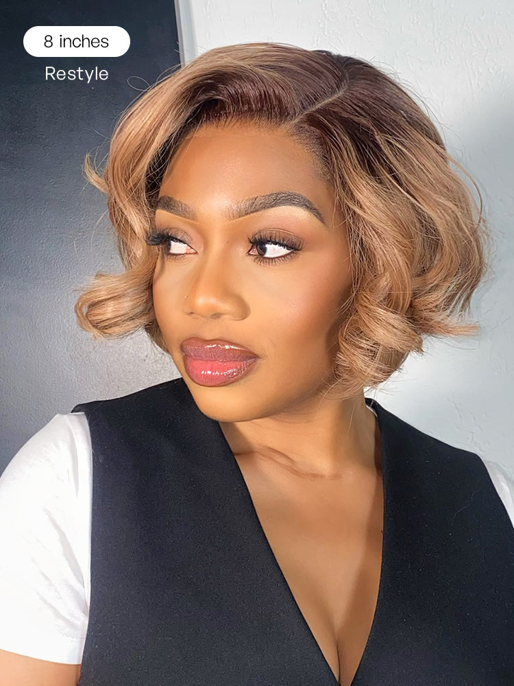 Ash Blonde Ombre Blunt Cut Bob Glueless Minimalist HD Lace Short Bob Wig Ready to Go Pre-Cut Lace