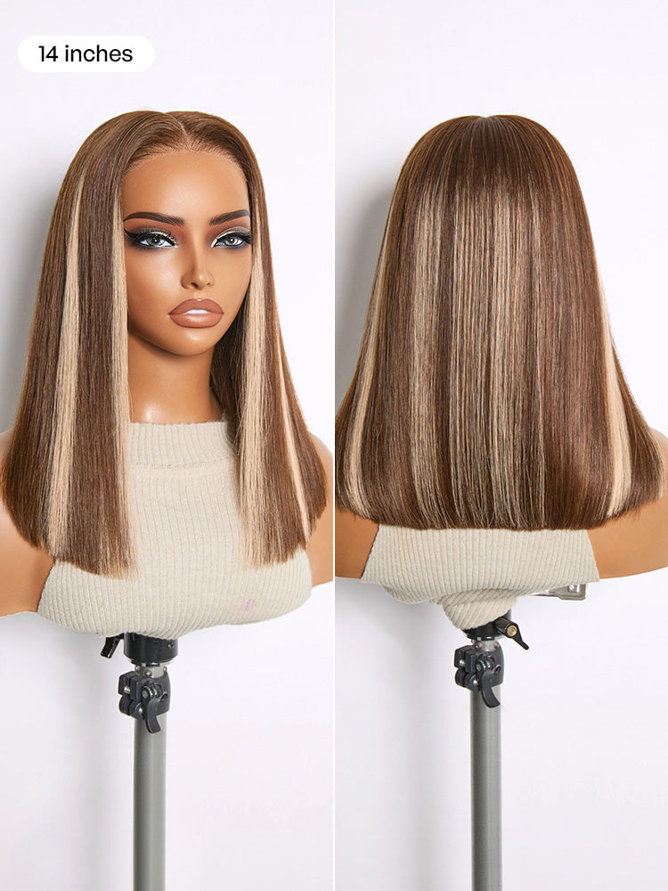 Ash Blonde Highlight Glueless 5x5 HD Closure Lace Bob Wig Pre-Cut Lace Flexi-Fit Drawstring Cap
