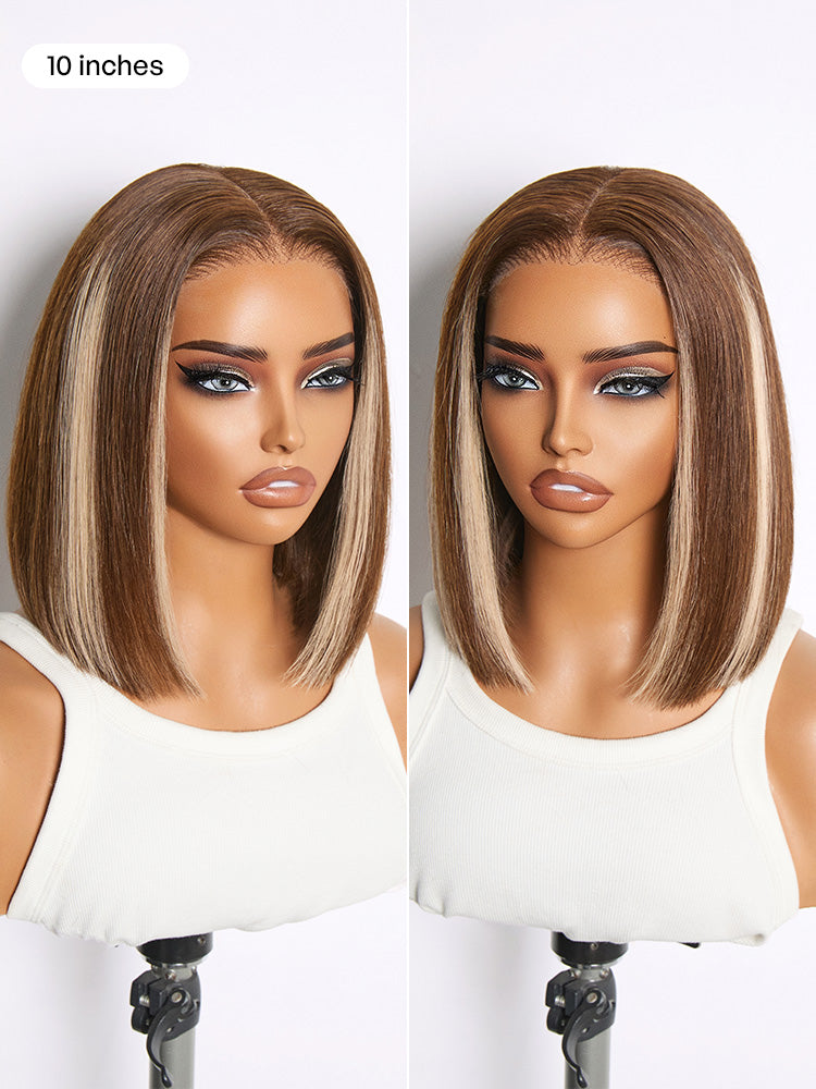 Ash Blonde Highlight Glueless 5x5 HD Closure Lace Bob Wig Pre-Cut Lace Flexi-Fit Drawstring Cap