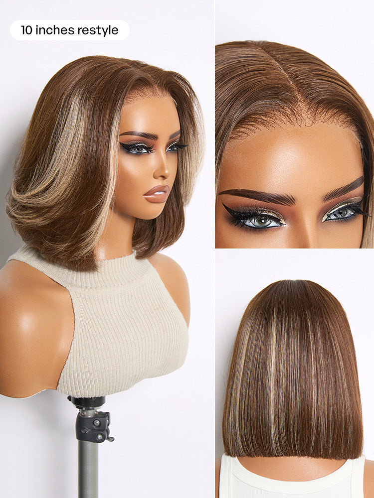 Ash Blonde Highlight Glueless 5x5 HD Closure Lace Bob Wig Pre-Cut Lace Flexi-Fit Drawstring Cap