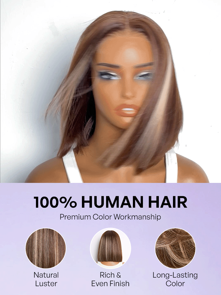 Ash Blonde Highlight Glueless 5x5 HD Closure Lace Bob Wig Pre-Cut Lace Flexi-Fit Drawstring Cap