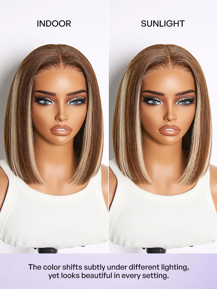 Ash Blonde Highlight Glueless 5x5 HD Closure Lace Bob Wig Pre-Cut Lace Flexi-Fit Drawstring Cap