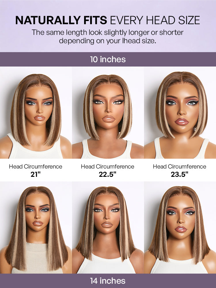 Ash Blonde Highlight Glueless 5x5 HD Closure Lace Bob Wig Pre-Cut Lace Flexi-Fit Drawstring Cap