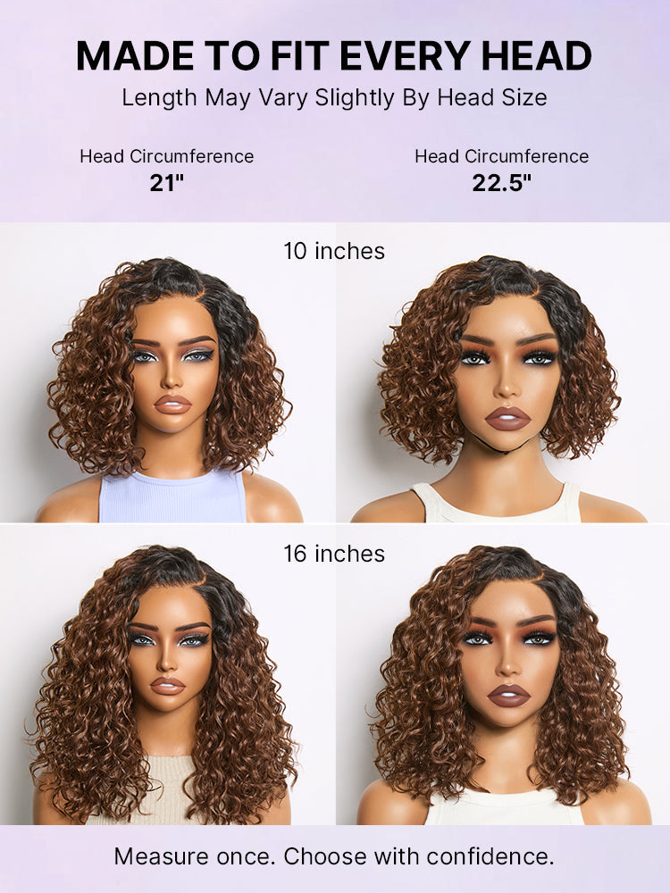 Ready to Go Ombre Brown Water Wave Short Curly Bob Wig Glueless Minimalist HD Lace Wig Pre-Cut Lace