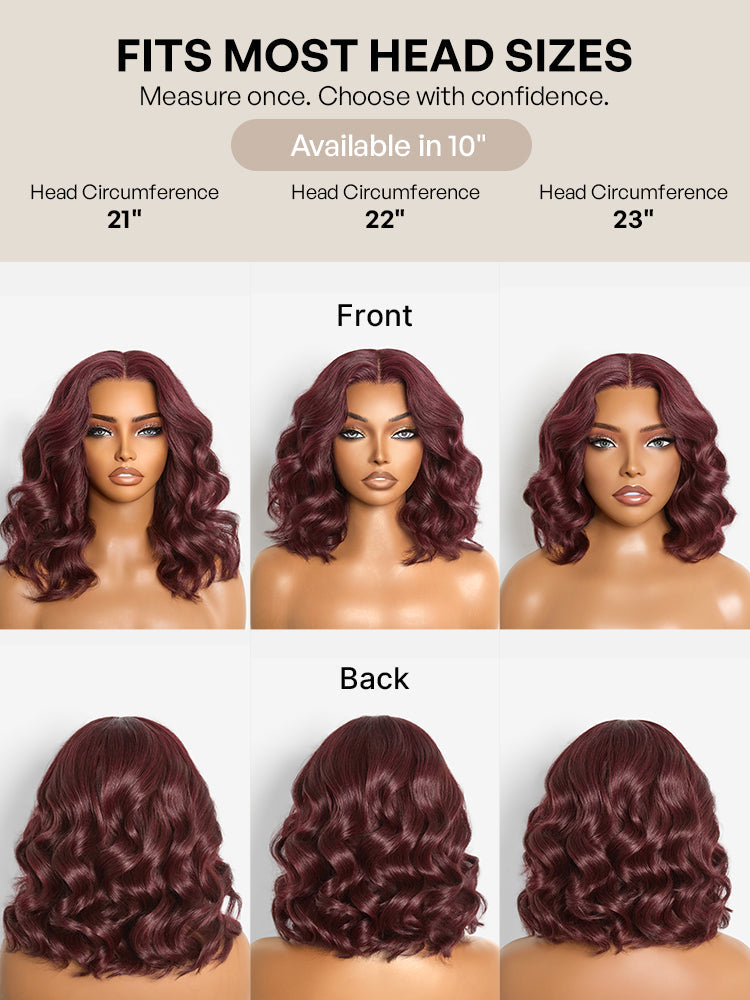 Dark Plum 99J Color Wig Loose Wave Minimalist HD Lace Glueless Mid Part Short Wig with ADC Cap Pre-cut Lace