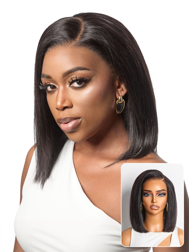 NatureMAX™ Silky Blunt Cut Bob Glueless Ear-to-ear 13x4 HD Lace Front Wig Pre-Cut Lace Flexi-Fit Drawstring Cap