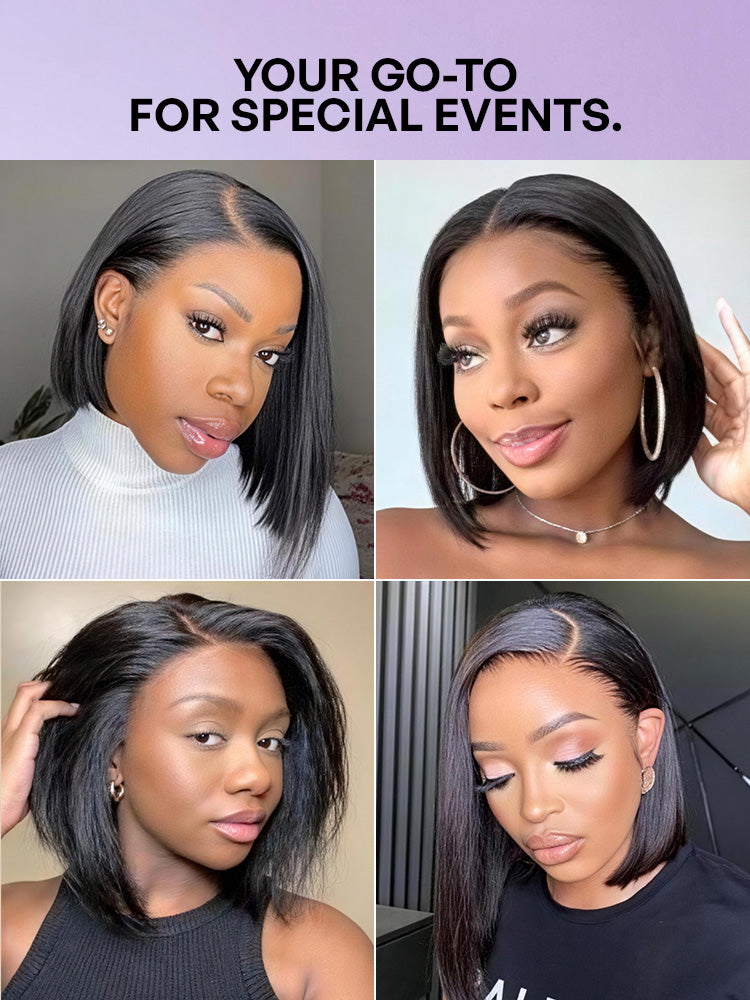 NatureMAX™ Silky Blunt Cut Bob Glueless Ear-to-ear 13x4 HD Lace Front Wig Pre-Cut Lace Flexi-Fit Drawstring Cap