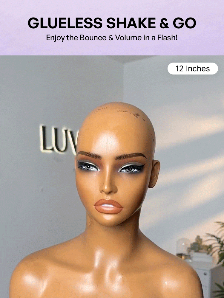 1 SEC INSTALL WIG | Brown Highlight / Natural Black Water Wave Natural Scalp Glueless Minimalist Lace Short Curly Wig with Bangs