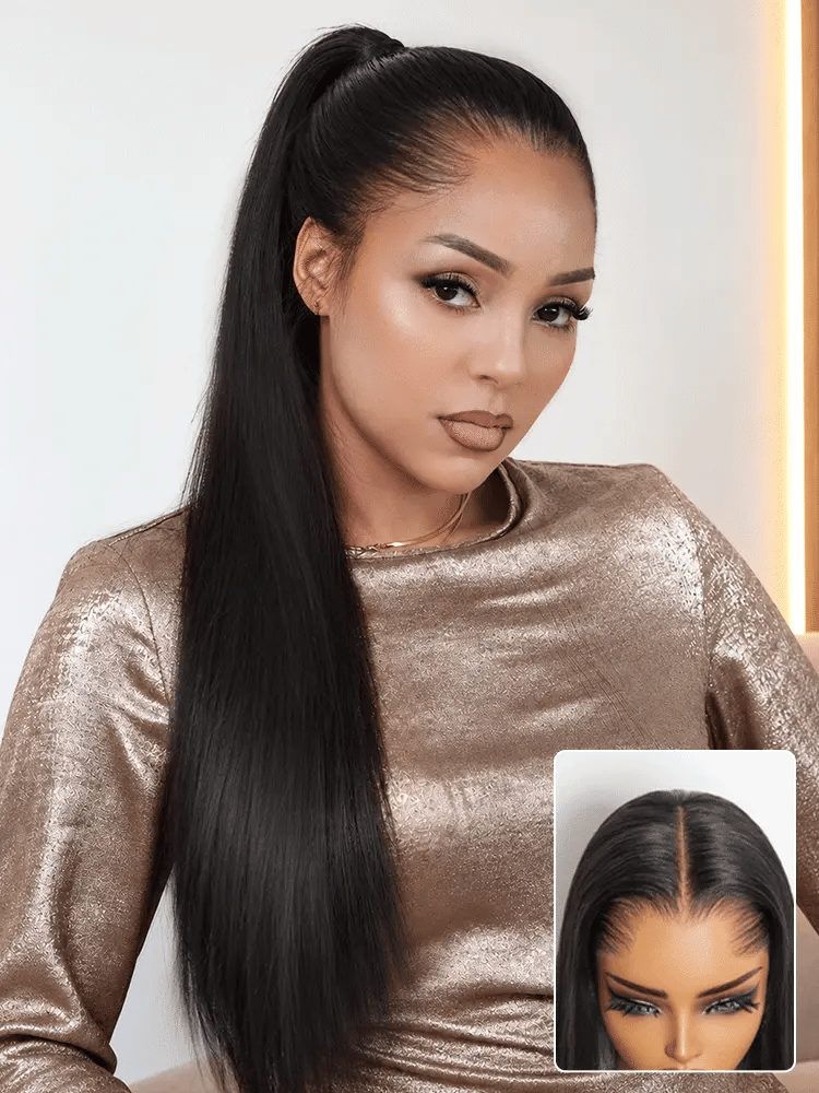 Lagos Hairline Over-Plucked M-Shaped Hairline Natural Looking Silky Straight Human Hair 13×4 Lace Frontal Wig Pre-Cut Lace