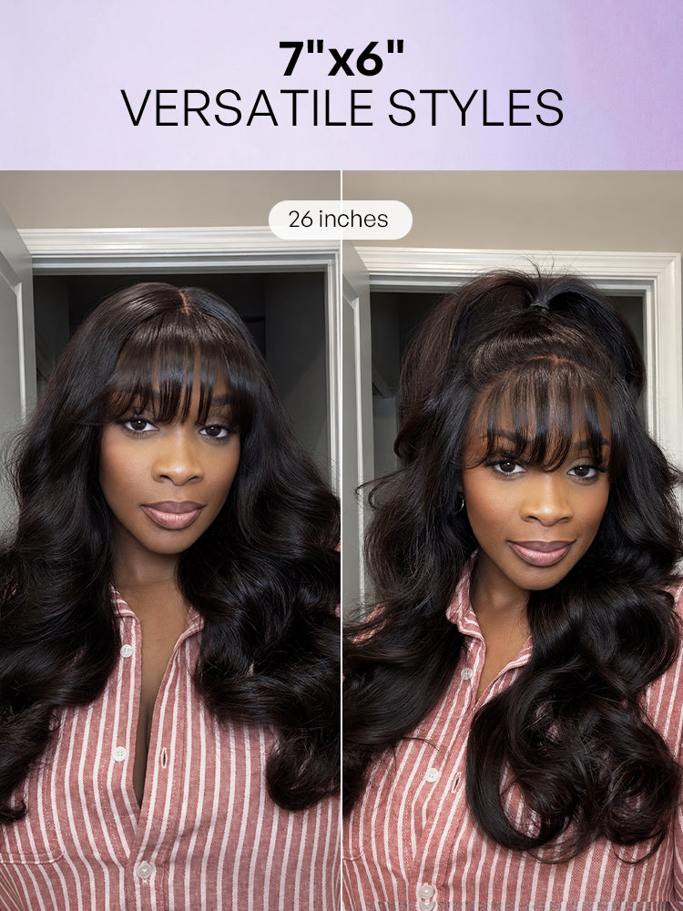 Melted Hair All-Day Comfort™ Wig 180% Density Loose Body Wave Glueless 7x6 Closure HD Lace Human Hair Wig with Bangs Pre-Cut Lace
