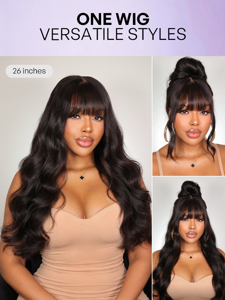 Melted Hair All-Day Comfort™ Wig 180% Density Loose Body Wave Glueless 7x6 Closure HD Lace Human Hair Wig with Bangs Pre-Cut Lace
